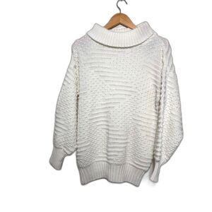 A'Milano Sweater Turtleneck Chunky Knit Cream White Small 80s Fisherman Abstract